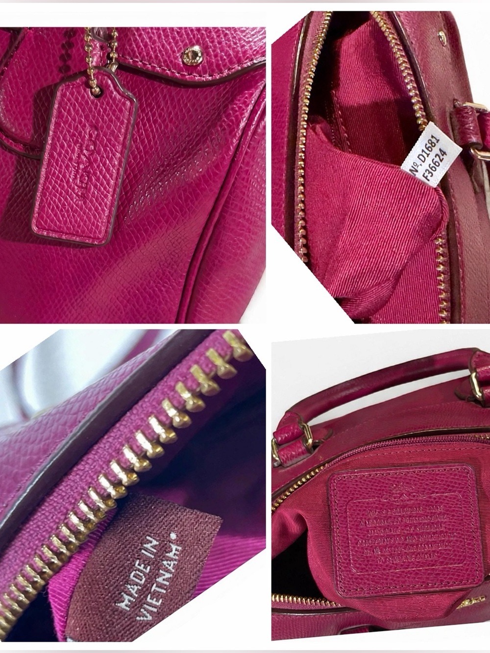 Coach Bennett Satchel F36624 Magenta Pebbled Leather Crossbody Gold Hardware - Picture 7 of 10